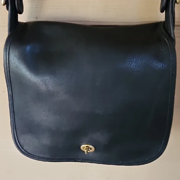 Vintage Coach Stewardess Midnight Black Leather Shoulder Bag - Picture 6 of 17